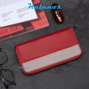 Ví dài nữ cầm tay da bò đẹp Kalanos KBNU1120-Do màu đỏ phối xám sang trọng